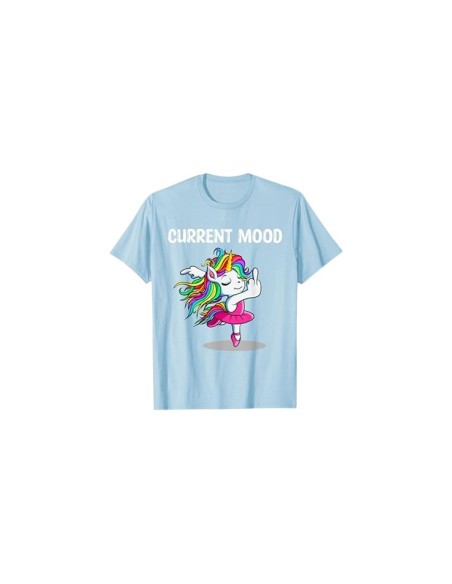 Tee-shirt homme bleu ciel "current mood" motif licorne doigt d'honneur