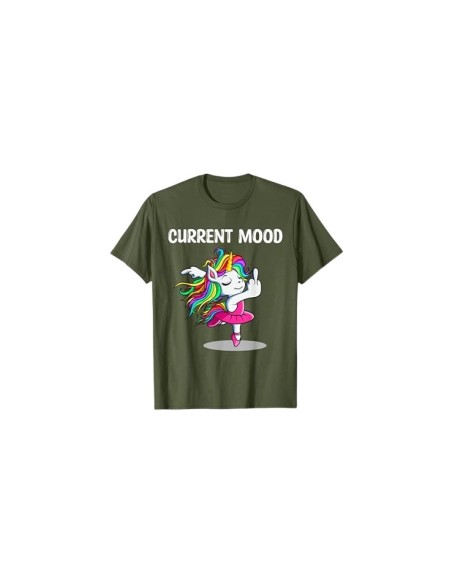 Tee-shirt doigt d'honneur licorne vert olive "current mood" motif licorne doigt d'honneur pour homme