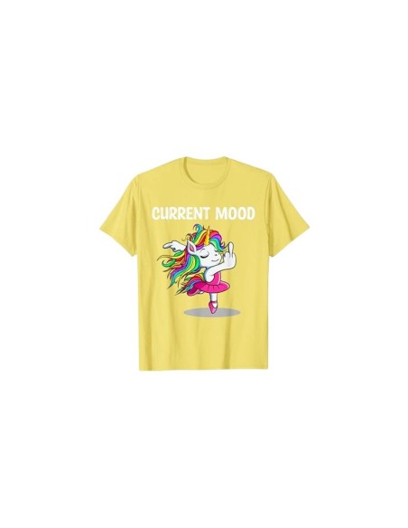 Tee-shirt motif licorne rigolo avec doigt d'honneur jaune et inscription "current mood" pour homme